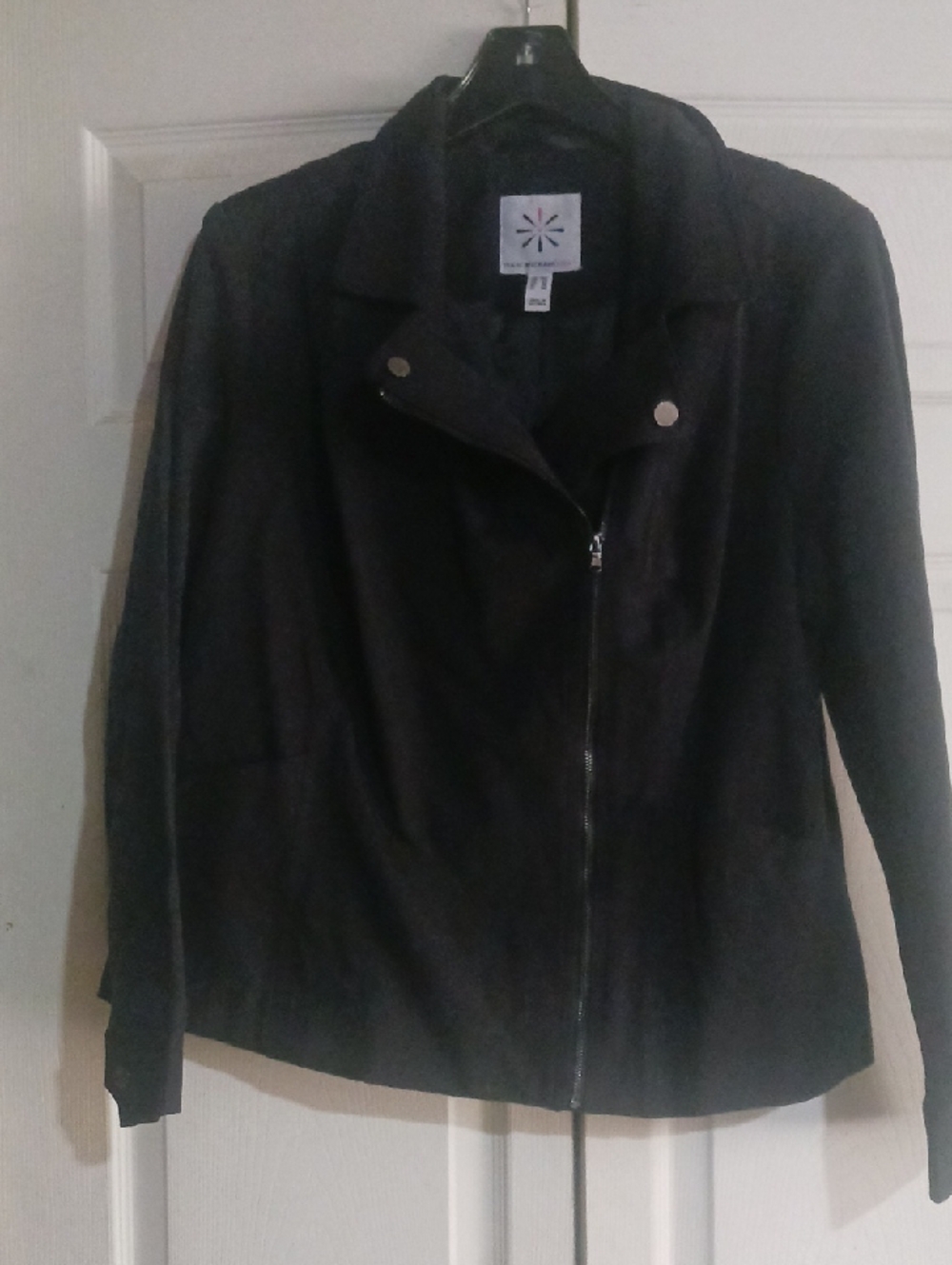 Isaac Mizrahi Black Asymmetrical Zip Moto Jacket